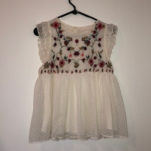 Zara Floral Embroidered Flutter Sleeve Blouse
